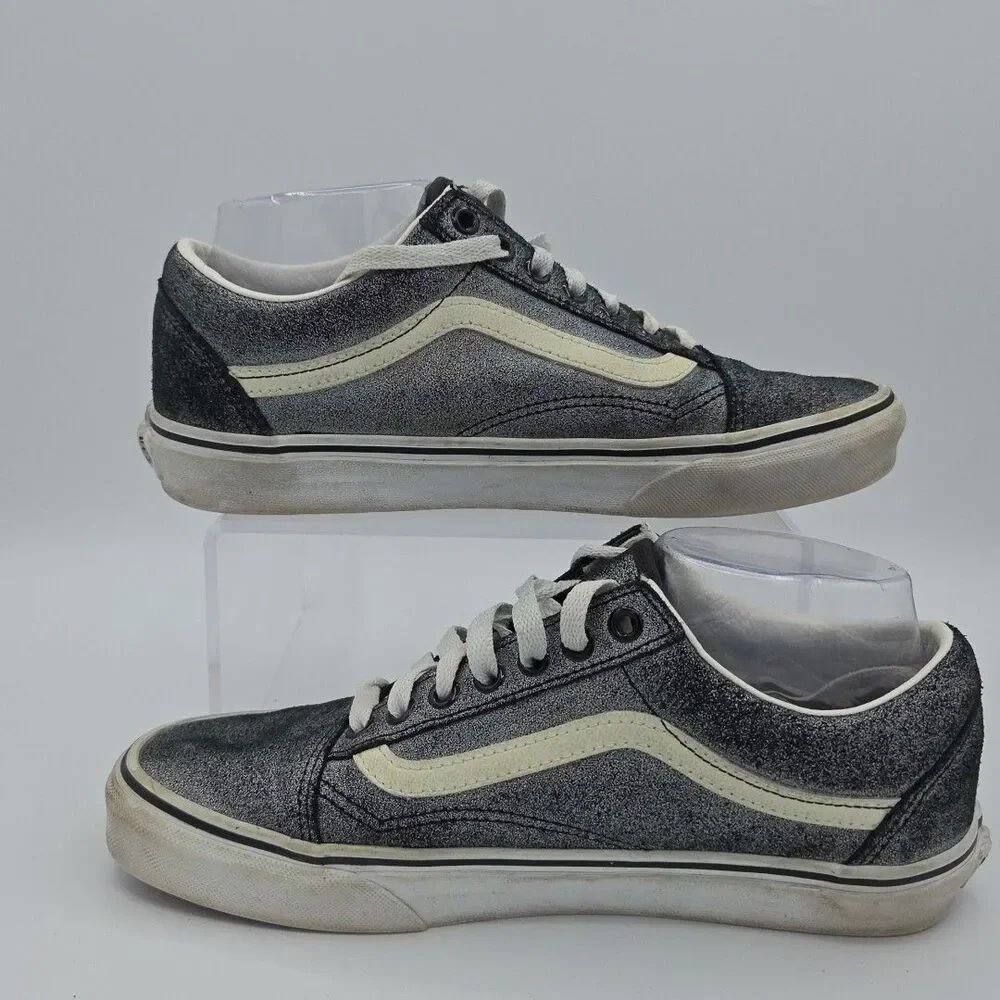 Vans Low Top Sneakers Skateboard Shoes Gray Shimmer Glitter Womens 9 or Mens 7.5